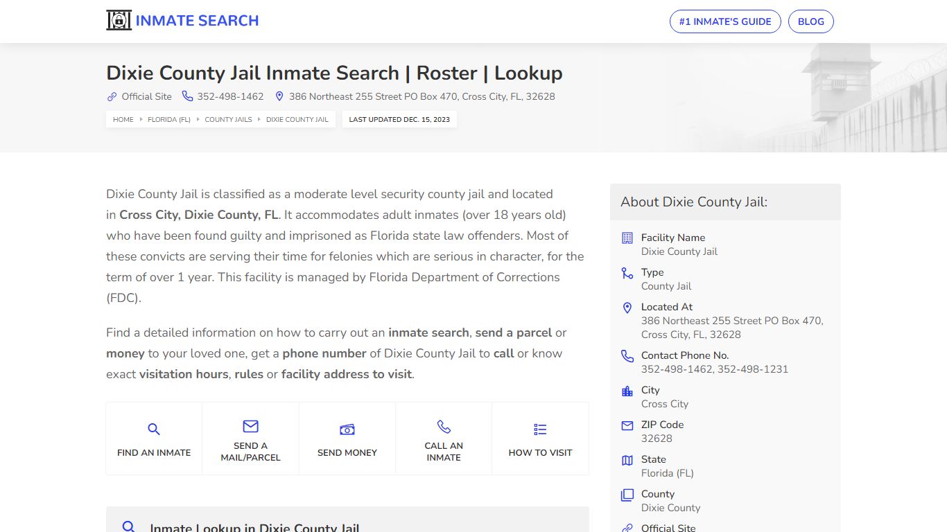 Dixie County Jail Inmate Search | Roster | Lookup